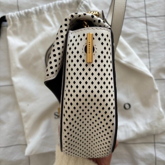 Sandro Pepita White Leather Perforated Shoulder Bag - Picture 11 of 13